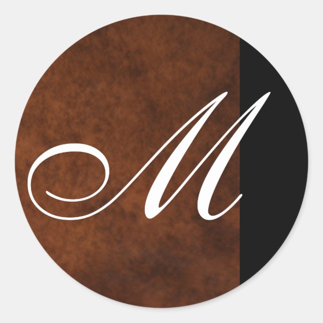 Monogram Leder-Hochzeitsticker-Siegel Runder Aufkleber (Vorderseite)