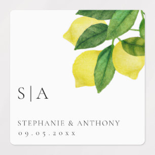 Monogram Lemon Citrus Branch Greenerity Wedding Etiketten