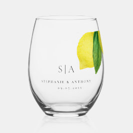 Monogram Lemon Citrus Branch Greenerity Wedding Weinglas Ohne Stiel