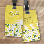 Monogram Lemon Citrus Muster Gepäckanhänger<br><div class="desc">Stilvolles Monogramm-Design mit Zitruslemon-Muster</div>