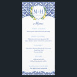 Monogram Lemons Blue Tiles Polterabend Party Menükarte<br><div class="desc">Mediterran inspiriert Menükarte,  um meine Einladungen und Schreibwaren in der gleichen Reihe zu erfüllen.</div>