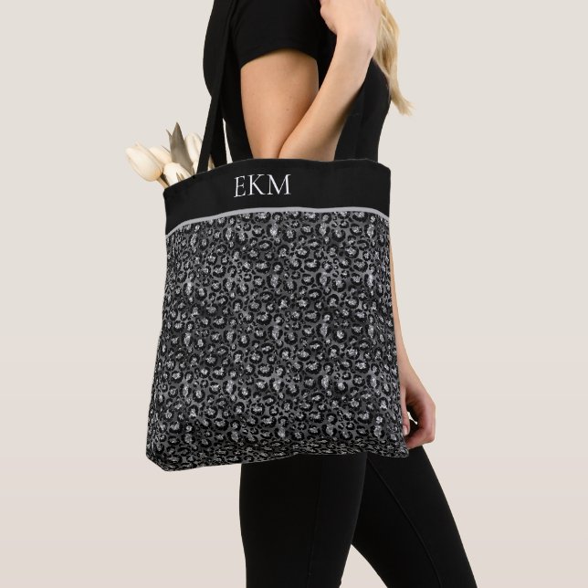 Monogram Leopard Animal Print Black Silver Grau Tasche (Von Nahem)