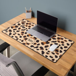 Monogram Leopard Brown Chic Girl Animal Print Schreibtischunterlage