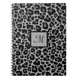 Monogram Leopard Print Animal Cheetah Gray Initial Notizblock