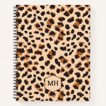 Monogram Leopard Print Chic Brown Blank Sketchbook