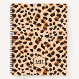 Monogram Leopard Print Chic Brown Blank Sketchbook Notizbuch