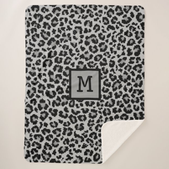 Monogram Leopard Print Initial Elegant Animal Gray Sherpadecke (Vorderseite)