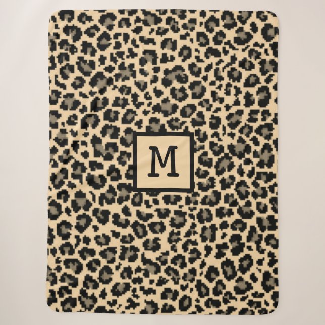 Monogram Leopard Print Initial Elegant Animal Sherpadecke (Vorderseite)