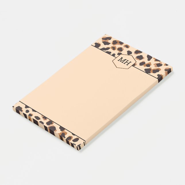 Monogram Leopard Print Modern Brown Black Animal Post-it Klebezettel (angewinkelt)