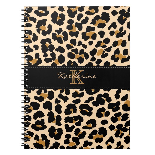 Monogram Leopard Print Spiral Notebook Notizblock (Vorderseite)
