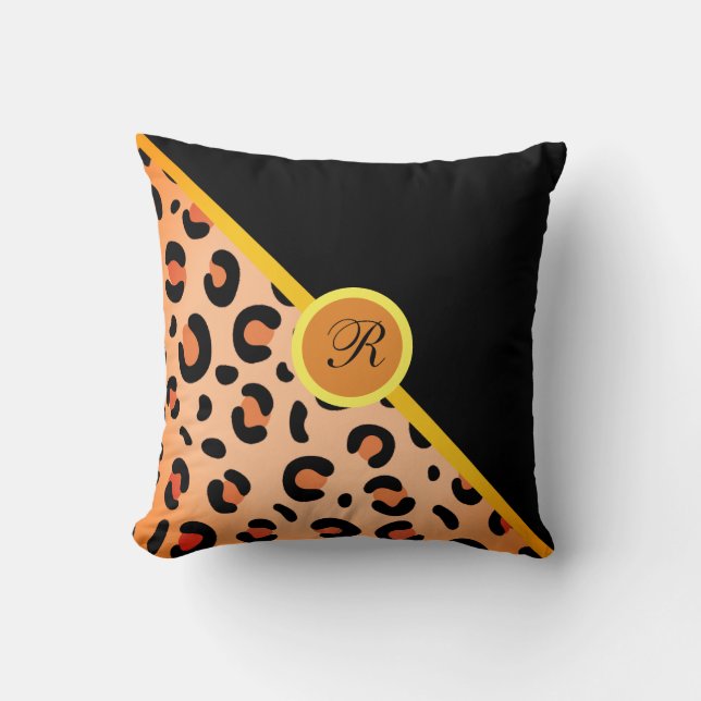 Monogram Leopard Print Two Tone Golden Black Kissen (Vorderseite)