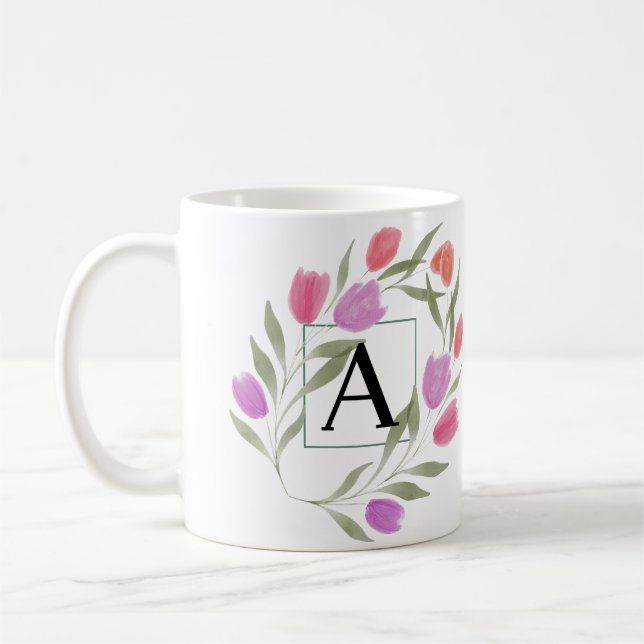 Monogram Letter A Black & White mit Blume Kaffeetasse (Links)