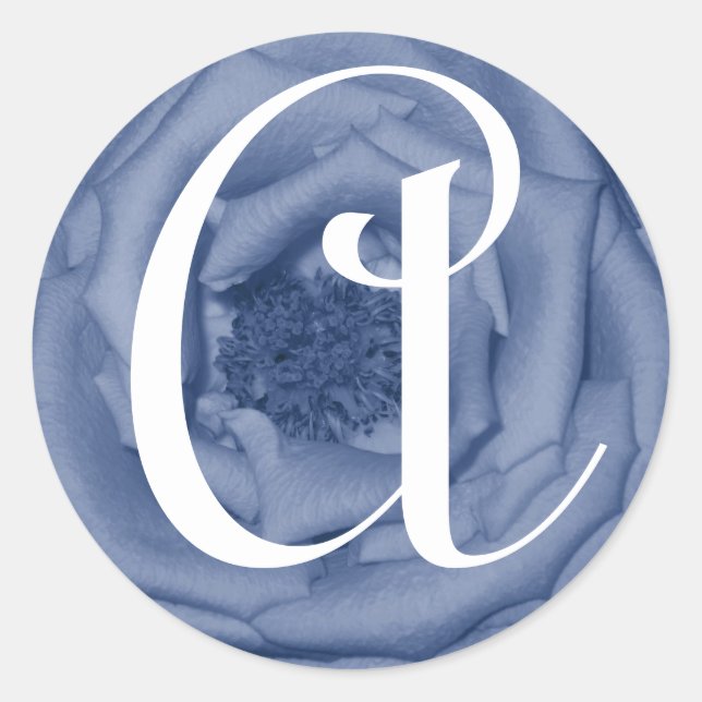 Monogram Letter A Blue Rose Aufkleber (Vorderseite)