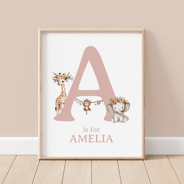 Monogram Letter A Boho Safari Animal Kinderzimmer  Poster (Von Creator hochgeladen)