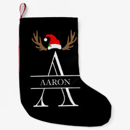Monogram Letter A Name, Antlers Weihnachtsmannmütz Kleiner Weihnachtsstrumpf