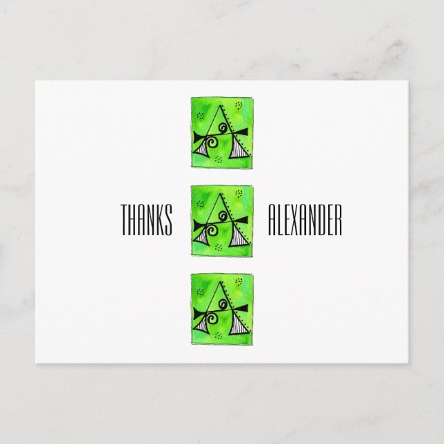 Monogram Letter A Name Whimsical Danke Postkarte (Vorderseite)
