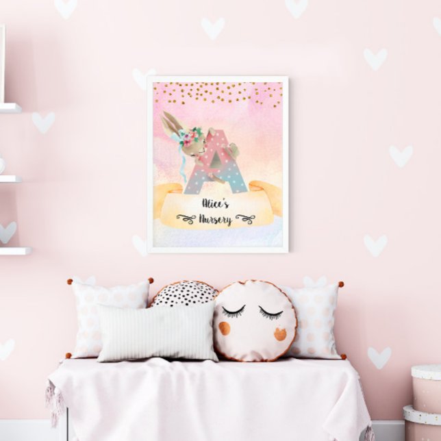 Monogram Letter A Niedlich Bunny Baby Girl Kinderz Poster (Von Creator hochgeladen)
