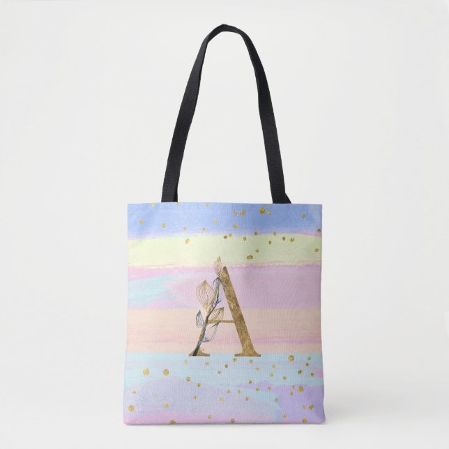 *~ Monogram LETTER A - Pastel Colors Gold Glitzer Tasche (Vorderseite)