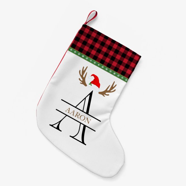 Monogram Letter A Red Black Tartan Christmas Kleiner Weihnachtsstrumpf (Vorderansicht (hängend))