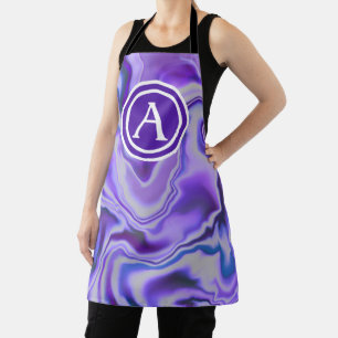 Monogram-Letter aus blauem und Lila Silky-Marmor Schürze