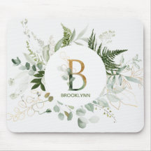 Monogram Letter B Fern & Succulent Mouse Pad