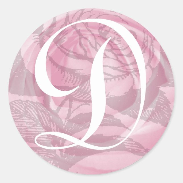 Monogram Letter D Pink Roses Aufkleber (Vorderseite)