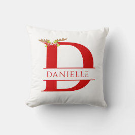 Monogram Letter D Xmas Deer Antlers teilen Kissen