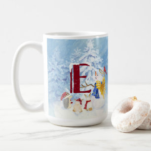 Monogram Letter E Christmas Snowman Angel Woodland Kaffeetasse