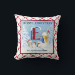 Monogram Letter E Christmas Snowman Angel Woodland Kissen<br><div class="desc">Spaß und skurrile Weihnachtsferien Wohngestaltung mit diesem schönen Werftkissen mit einem Monogram Letter E Christmas Snowman Angel Woodland. Handgemalte Wasserfarbe,  süß,  niedlich und so zauberhaft Engelsschneemann und seine Waldfreunde. Mit einem roten Kardinal,  einem bezaubernden Igel und einem Lieblingshasen,  die in einem Winterwunderland von Schnee spielen. Copyright,  Audrey Jeanne Roberts.</div>