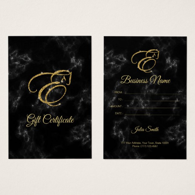 Monogram Letter E Pferd in Gold Glitzer (Vorne & Hinten)