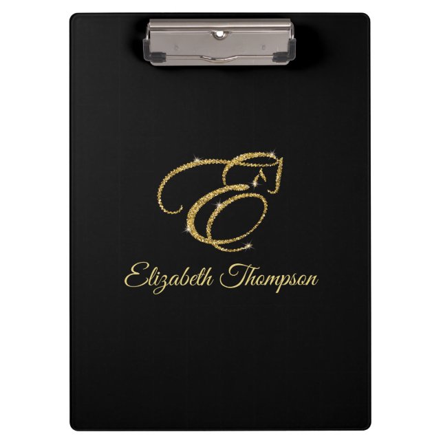 Monogram Letter E Pferd in Gold Glitzer Klemmbrett (Vorderseite)