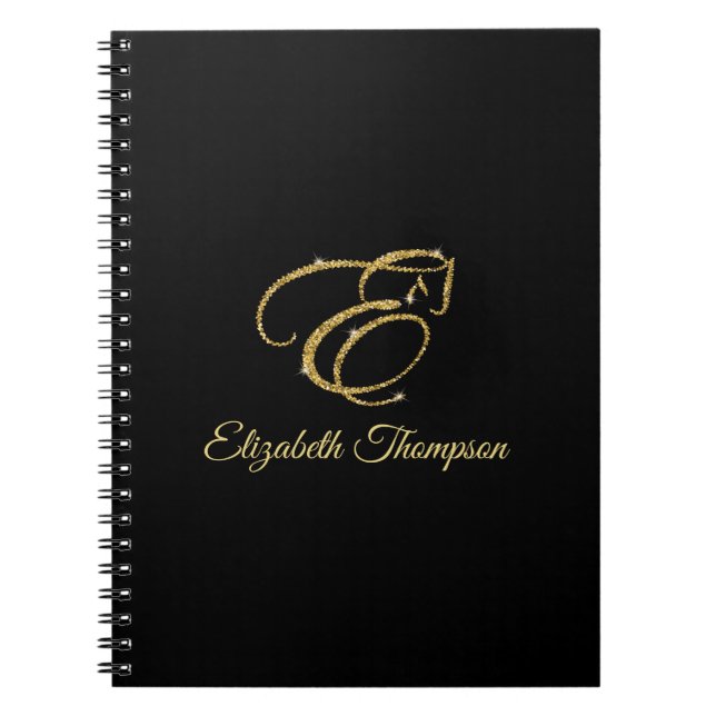 Monogram Letter E Pferd in Gold Glitzer Notizblock (Vorderseite)