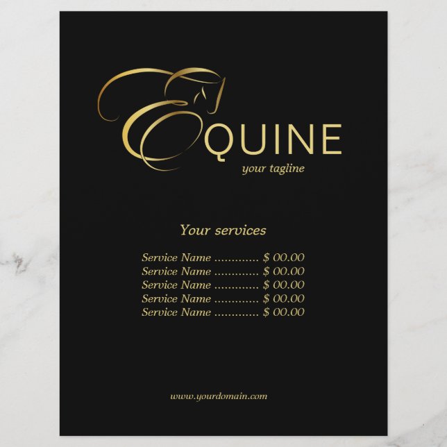 Monogram Letter E Pferd in Goldfarbe Flyer (Vorne)