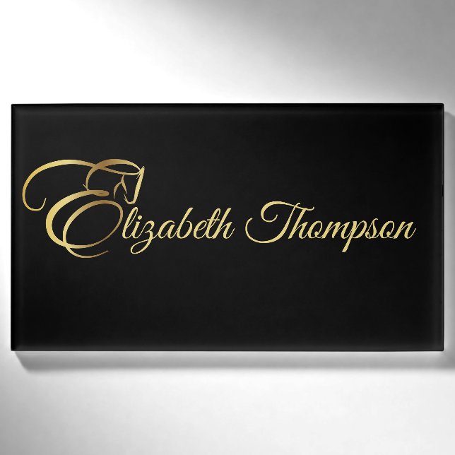Monogram Letter E Pferd in Goldfarbe Namenschild (Vorderseite)