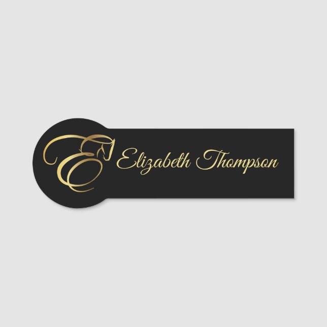 Monogram Letter E Pferd in Goldfarbe Namensschild (Vorderseite)