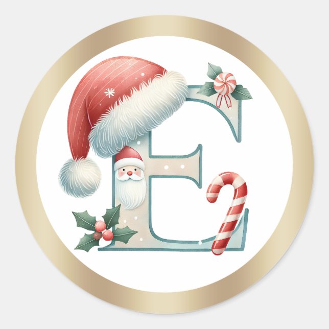 Monogram letter E, Santa hat Christmas  Sticker (Devant)