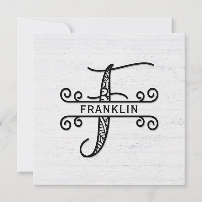 Monogram Letter F mit Familienname Note Card Mitteilungskarte (Vorderseite)