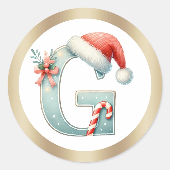 Monogram letter G, Santa hat Christmas  Sticker (Devant)