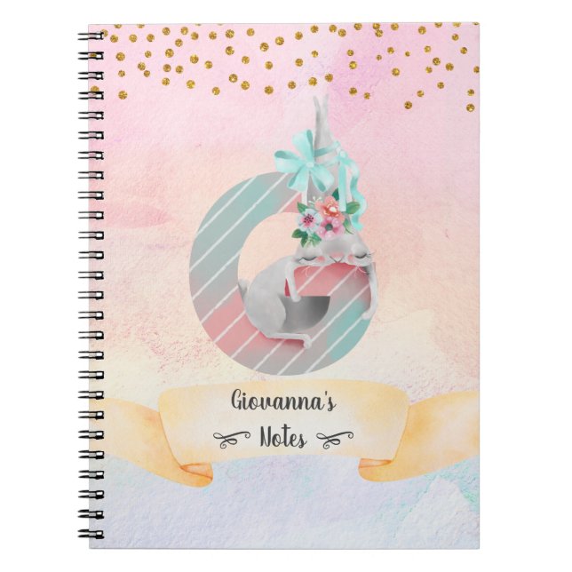 Monogram Letter G Sleepy Bunny Girl Daily Studies Notizblock (Vorderseite)