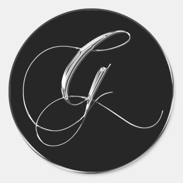 Monogram Letter G Sliver auf Black Wedding Siegel Runder Aufkleber (Vorderseite)