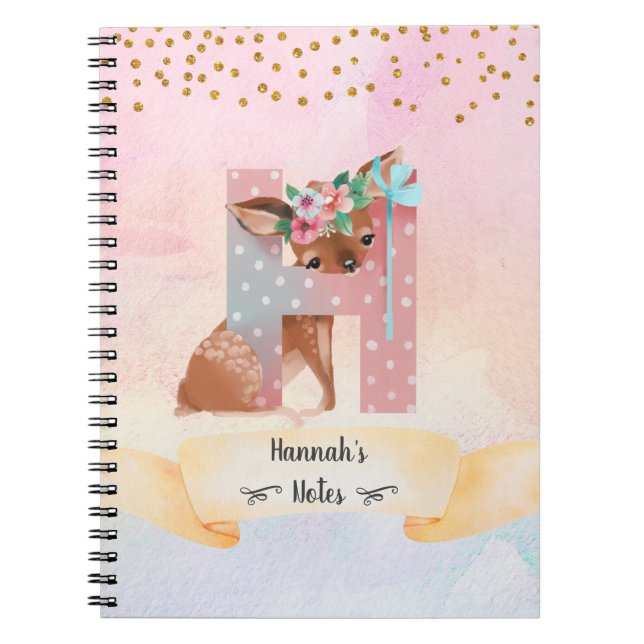 Monogram Letter H Baby Deer Girl Daily Diary Notizblock (Vorderseite)