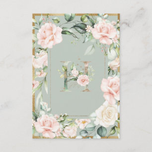Monogram Letter H Elegant Green Floral Vielen Dank Dankeskarte