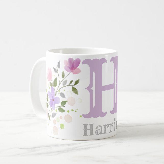 Monogram Letter H & Name mit Blume Kaffeetasse (Vorderseite Links)