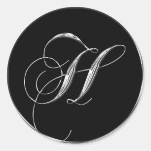 Monogram Letter H Sliver auf Black Wedding Siegel Runder Aufkleber