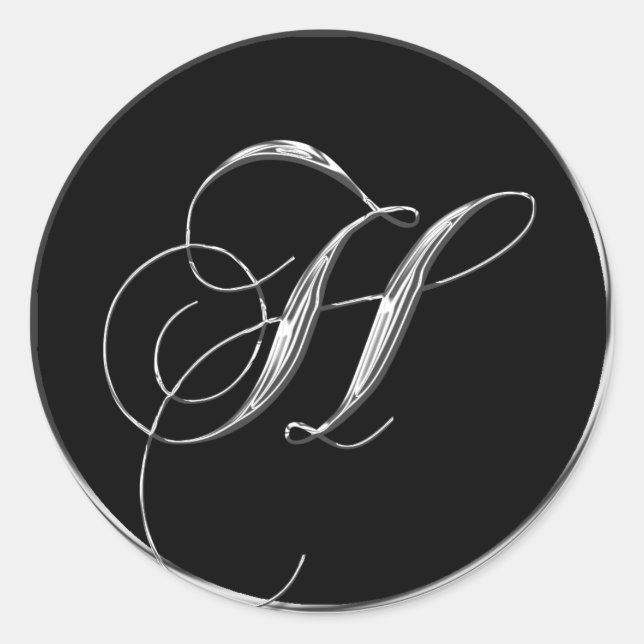 Monogram Letter H Sliver auf Black Wedding Siegel Runder Aufkleber (Vorderseite)