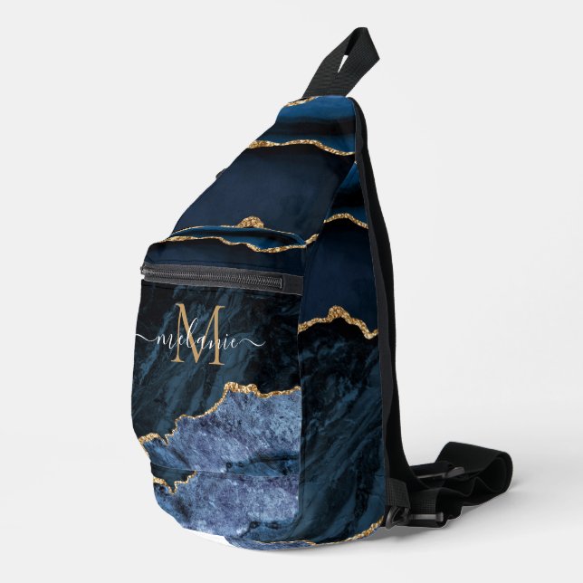Monogram Letter Individuelle Name für Navy Blue-Go Crossbody Bag (Rechte Ecke)