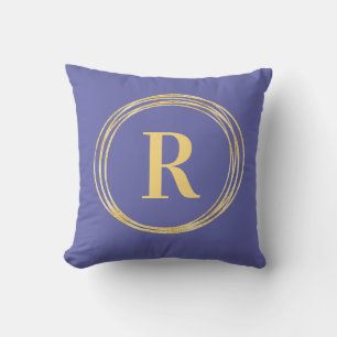 Monogram Letter Initial Periwinkle Gold Circles Kissen