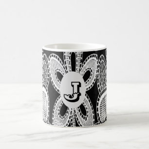 Monogram Letter J Blume Black and White Lace Kaffeetasse