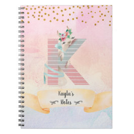 Monogram Letter K Baby Llama Girl Daily Diary Notizblock