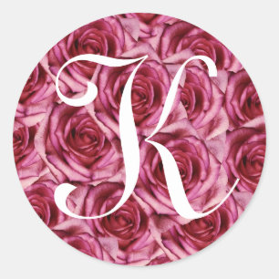 Monogram Letter K Pink Roses Sticker